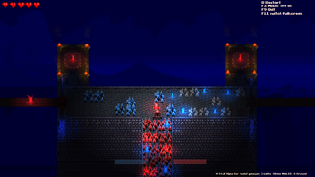 Energeon : un donjon en pixel art avec des mécanismes rouges et bleus.